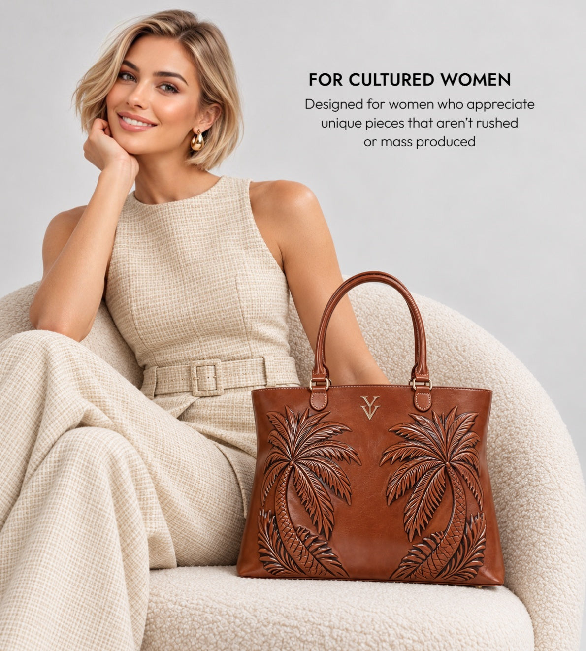 BARBADOS Genuine Leather Embossed Tooled Handbag